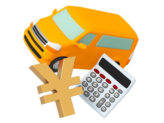 電卓とオレンジの車のイラスト